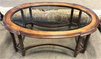 Wooden Coffee Table with Beveled Glass Inset Top