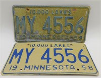 Set of 1958 Minnesota License Plates