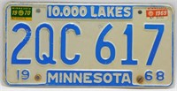 1968 Minnesota White License Plate