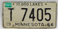 1966 Minnesota White License Plate