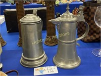 TWO 19TH CENTURY HEAVY PEWTER BEER STEINS