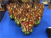SET OF SIX STAINED GLASS FLORAL LAMP SHADES