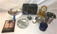 Collectible Plate, Tin, Clock, Ice Bucket, & More