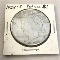 1922-S Peace Silver Dollar in Case