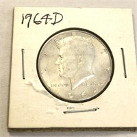 1964-D SILVER KENNEDY Half Dollar in Case