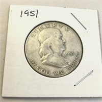 1951 SILVER Franklin Half Dollar in Case