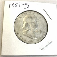 1951-S SILVER Franklin Half Dollar in Case