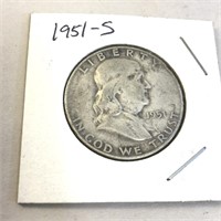 1951-S SILVER Franklin Half Dollar in Case