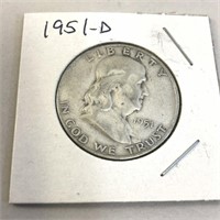 1951-D SILVER Franklin Half Dollar in Case