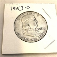 1953-D SILVER Franklin Half Dollar in Case