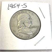 1954-S SILVER Franklin Half Dollar in Case