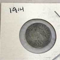 1914 SILVER Barber Dime IN CASE