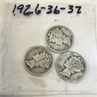 SILVER Mercury Dime LOT 1926-1936-1937