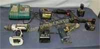 Assorted cordless drills, batteries and chargers,