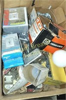 Box of assorted electrical outlets, gang boxes,