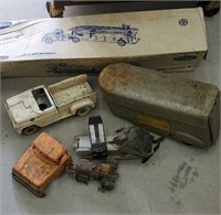 Empty Tonka fire truck box and truck parts