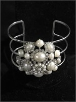 Pearl and rhinestone cuff bracelet