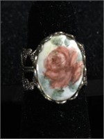 Painted rose adjustable ring