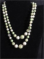Vintage green and white beaded necklace