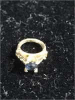 14k Yellow gold baby ring charm with blue