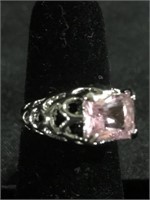 Size 8 pink colored stone ring
