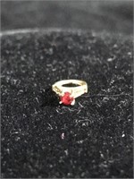 14k Yellow gold baby ring charm with red ruby