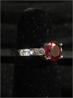 Garnet red stone with accent stones size 6 1/2