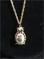 Necklace with hand painted owl on owl pendant