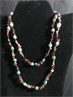 Brown and teal beaded necklace