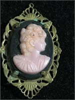 Vintage pink cameo brooch pin