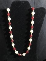 Red white and gold beaded necklace