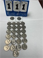 27 KENNEDY HALVES VARIOUS DATES- ALL FOR 1 MONEY