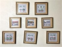 Eight Framed Cross Stitches