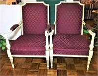 Antique Burgundy Upholstered Arm Chairs