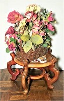 Wicker Basket with Flowers on Stand