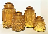 Vintage Amber Glass Moon and Stars Cannisters