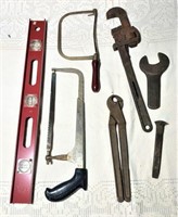 Vintage Pipe Wrench and Level