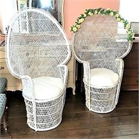 Two Vintage Peacock Wicker Chairs
