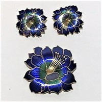 Blue Floral Brooch and Earrings