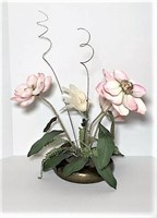 Faux Flowers in Brass Vase
