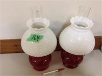 Oil Lamps with Hobnail Shades