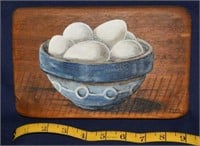 Eggs in a Blue Crock Bowl Painting by Mary Porter