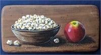 Popcorn Bowl and Apple Painting by Mary Porter