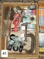 Box Lot of C-Clamps & Shop Tools