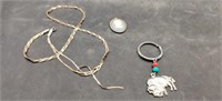 Sterling Silver Necklace, Cameo, & Buffalo Key