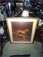 Large 34"x40". Framed cheetah/leopard picture.