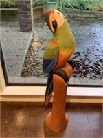 Hand Carved & Painted Large Parrot Statue Wood