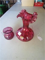 Cranberry Vase & Small Pitcher