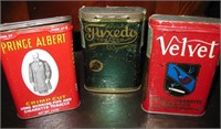 3 Vintage Metal Tobacco Tins- 2 w stamps