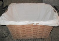Vtg Splint Wood Laundry Basket with Liner